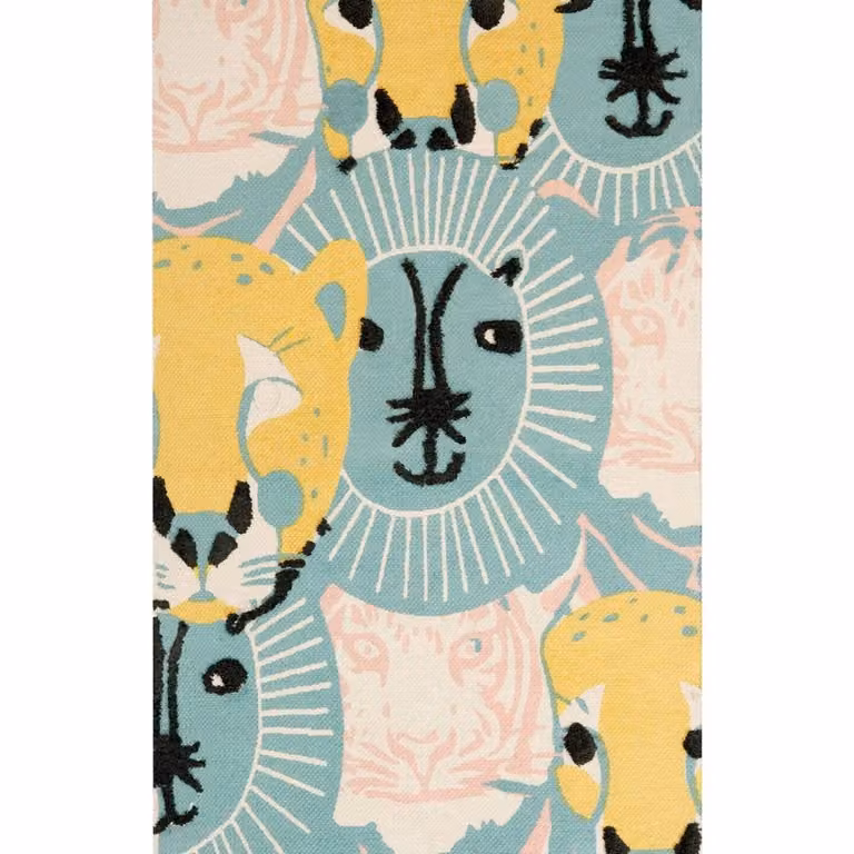 Wyld and Coco Kids Safari Animal Rug, Multicolour, W: 80 cm, L: 150 cm
