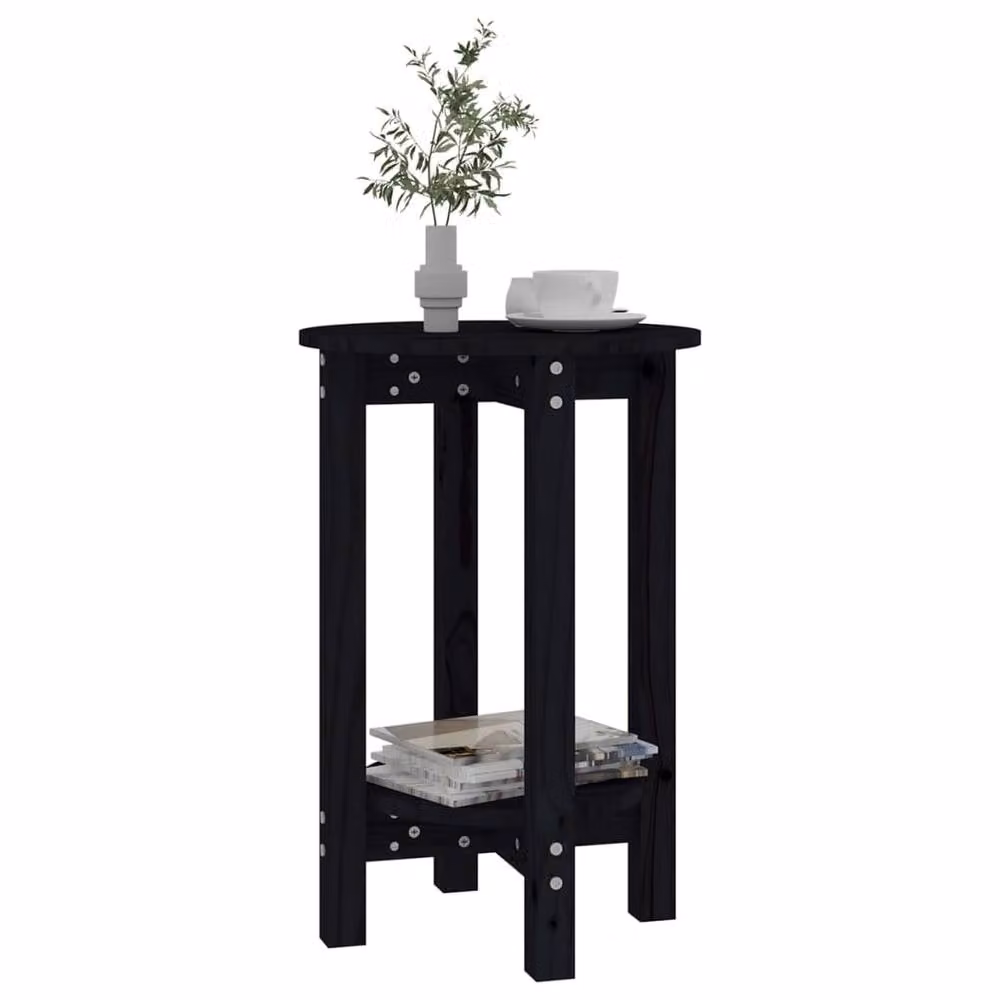 Berkfield Home Beautiful Round Solid Wood Pine Coffee Table, Black, W/D/H: 40 x 40 x 60 cm – 3