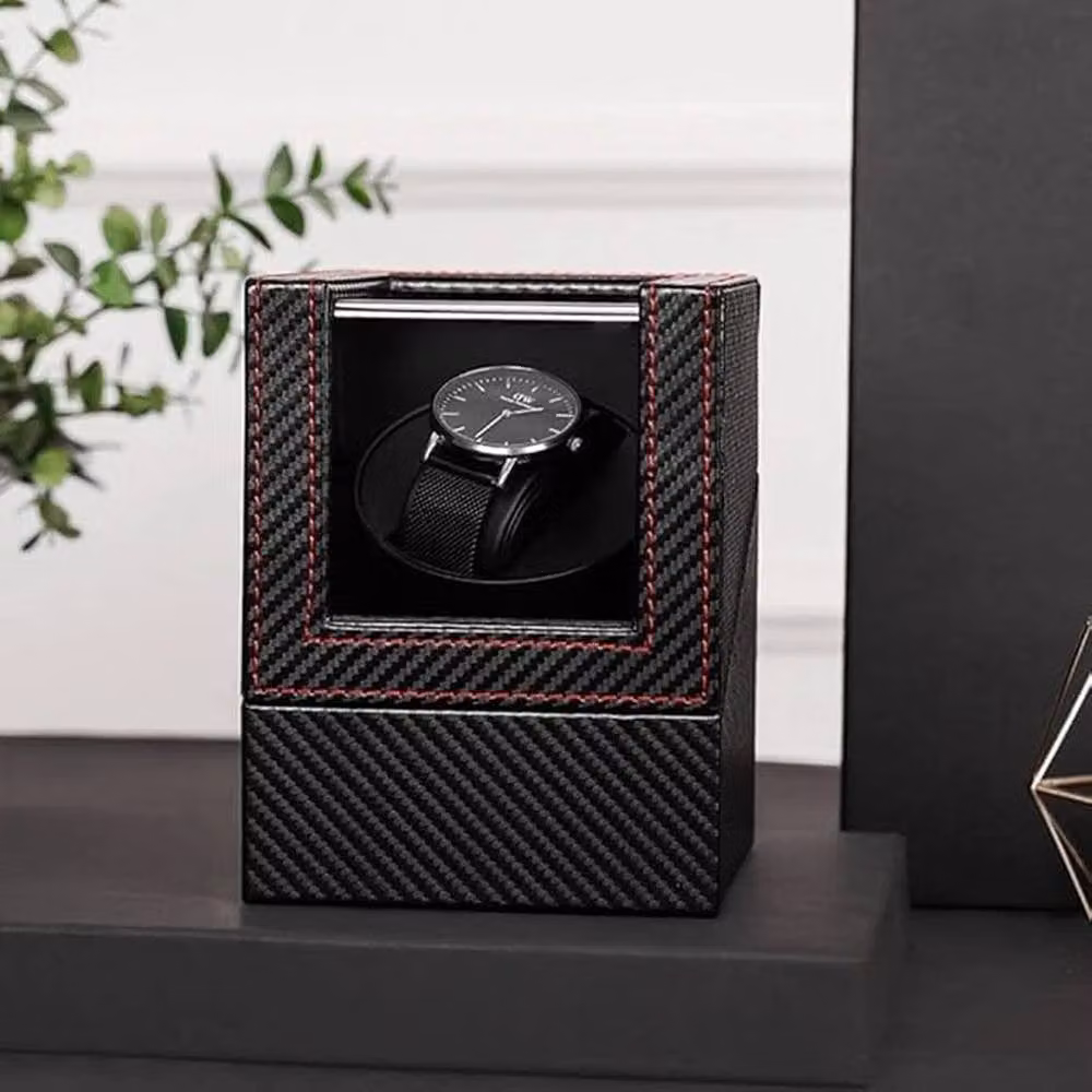 VOGREX Single Watch Winder Display Case and Rotating Storage Organiser in Black – 4