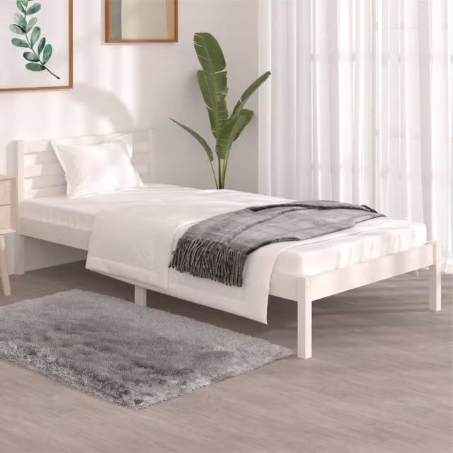 Berkfield Home Single Bed Frame in White Solid Pine, W/D/H: 90 x 190 cm