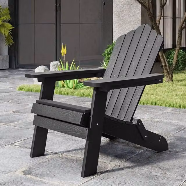 KORVIXA Outdoor Adirondack Lounge Chair in Black with Wide Armrests and Metal Frame, Width: 100 cm – 1