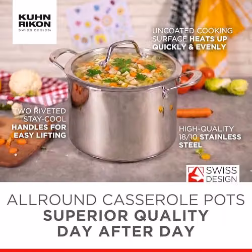 Kuhn Rikon Silver Stainless Steel Casserole Pot, 12L, Diameter: 28 cm – 4