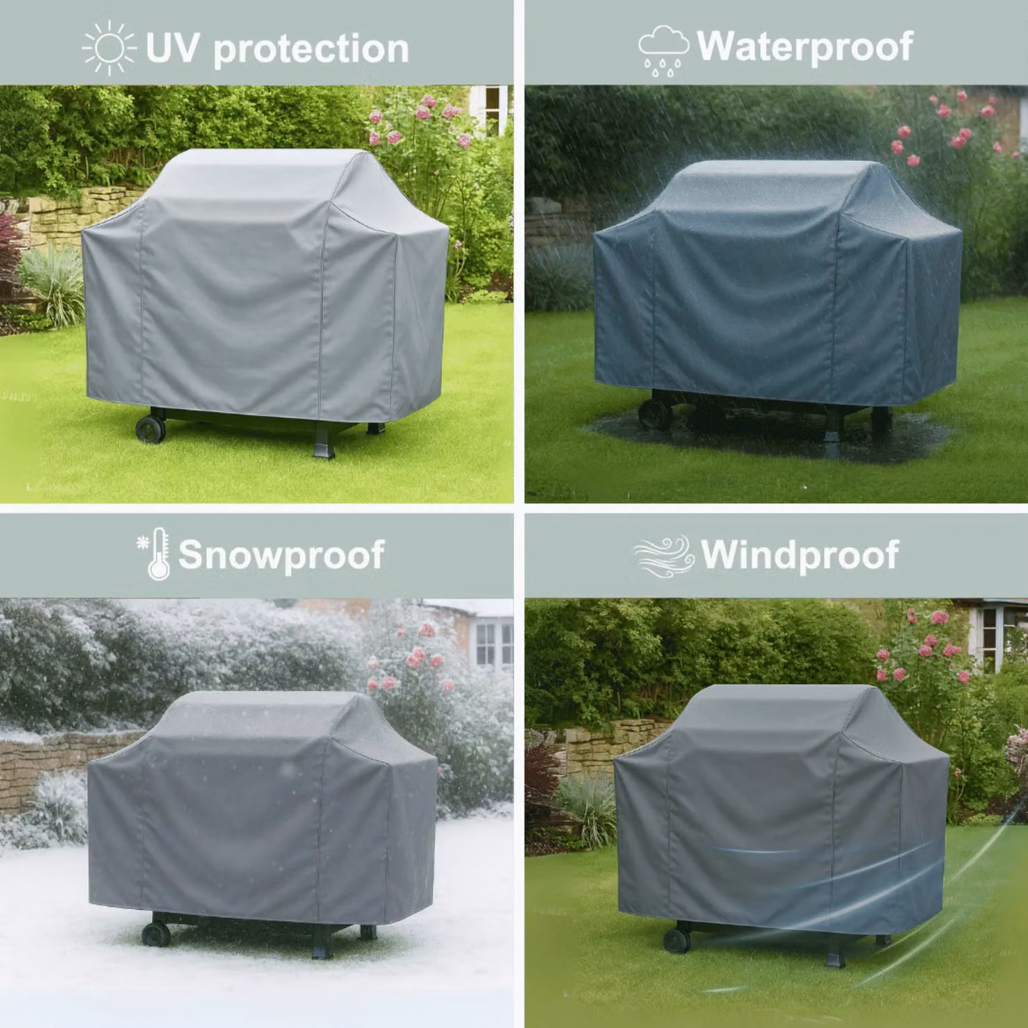 Home Source Duracover Waterproof 4 Burner Gas and Charcoal BBQ Protective Cover in Grey, W/D/H: 155 x 79 x 61 cm – 4