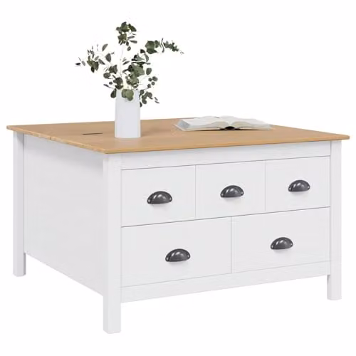vidaXL HILL Coffee Table in White and Honey Brown, W/D/H: 79.5 x 79.5 x 49 cm – 1