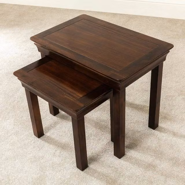 FORGEVIO Modern Nest of 2 Square Wood Tables in Brown – 1