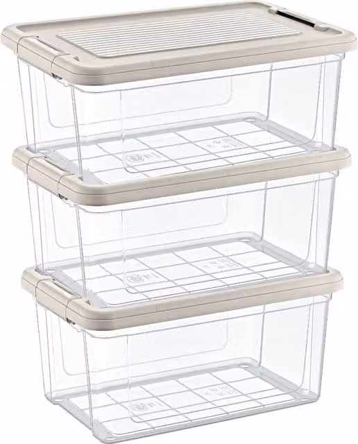 Stormaz Set of 3 Transparent Plastic Storage Boxes with Lids, 9L each