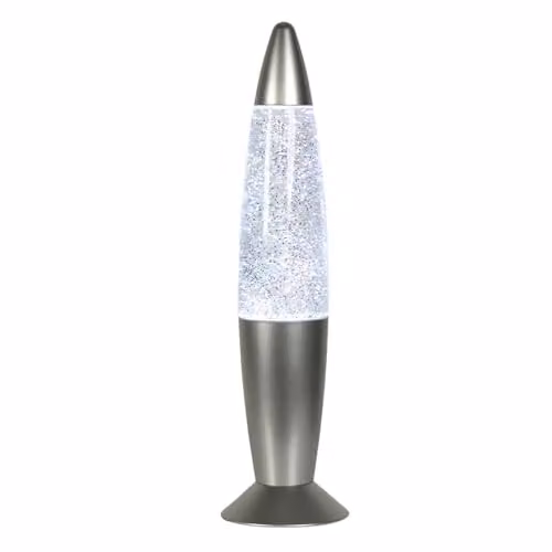 ValueLights Retro Rocket Glitter Lamp with RGB Colour Changing LED and Motion Sensor in Silver and Multicolour
