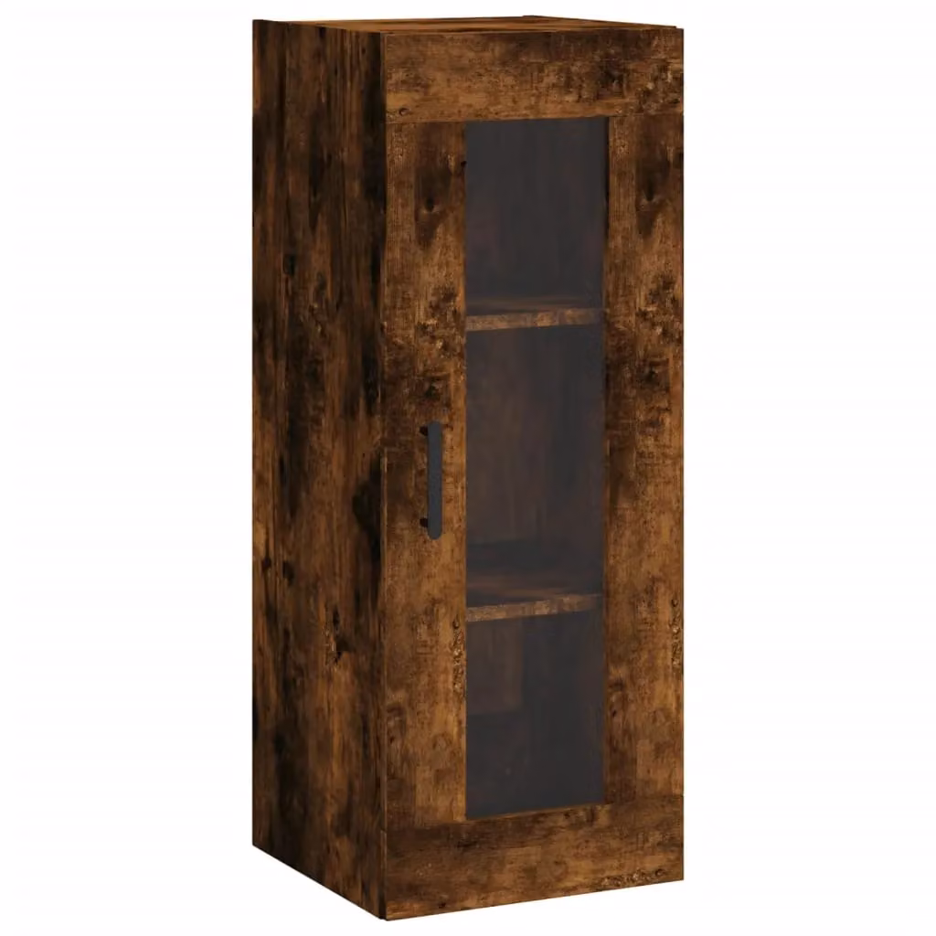 Berkfield Home Wall Mounted Smoked Oak Cabinet with Glass Doors in Brown W/D/H: 34.5 x 34 x 90 cm – 2