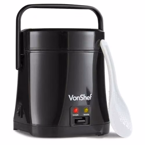 VonShef Mini Electric Rice Cooker in Black, 0.3 l with Keep Warm Function