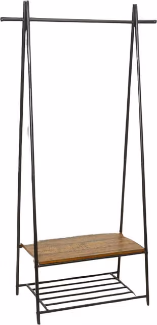 Furnold Industrial Open Wardrobe Garment Rail with Storage Shelves in Brown and Black