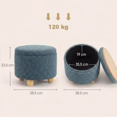HOMCOM Cube Storage Ottoman Footstool in Blue, W/D/H: 38.5 x 38.5 x 33.5 cm – 3