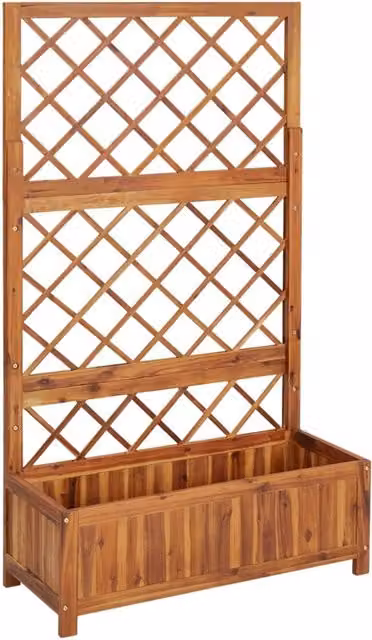 Berkfield Home Raised Bed with Trellis in Brown Solid Acacia Wood W/D/H: 85 x 38 x 150 cm