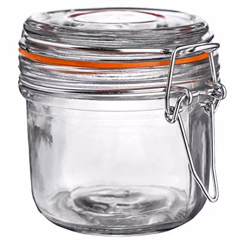 Argon Tableware Glass Storage Jar with Leakproof Clip Lid, 200ml, Transparent with Orange Seal