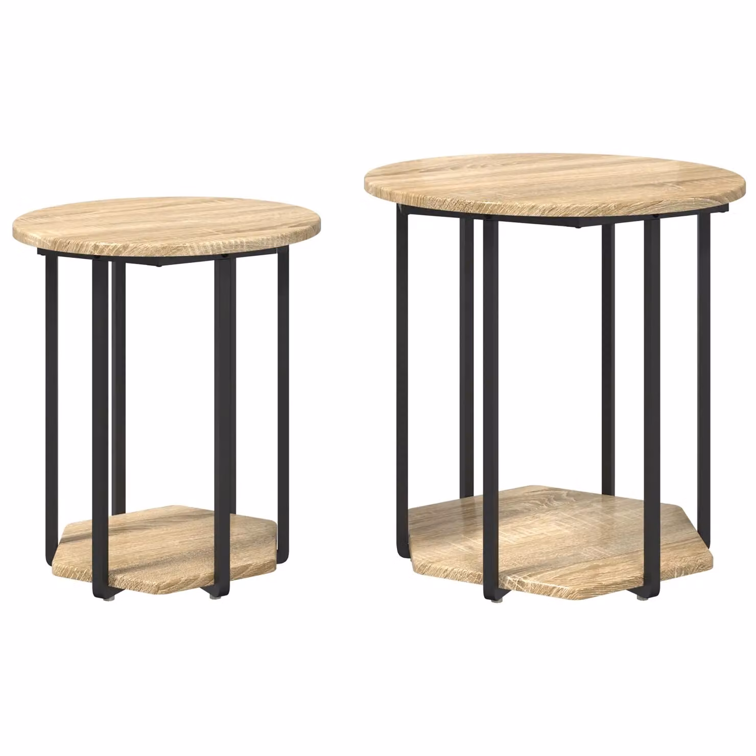 Berkfield Home Set of 2 Round Nested Side Tables in Beige Sonoma Oak and Metal – 2