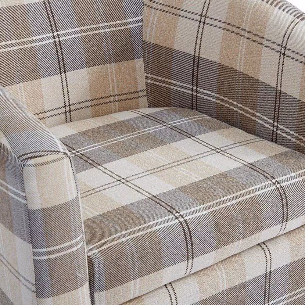 Home Detail Canberra Beige Checked Fabric Tub Accent Chair with Solid Wood Frame and Armrests – 3