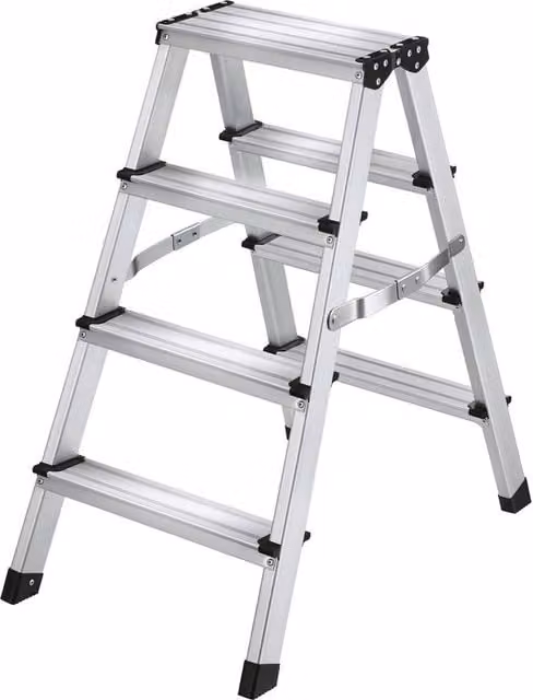 tectake Double-Sided Aluminium Step Ladder with Non-Slip Rubber Feet in Silver – 1