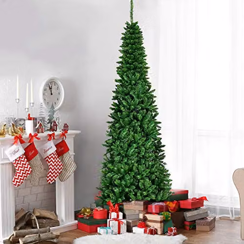 Shatchi 1.8m Pre-Lit Artificial Slim Green Pencil Christmas Tree with Warm White LEDs, H: 180 cm, W: 58 cm – 4
