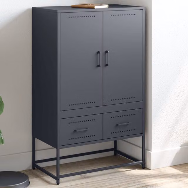 Berkfield Home Anthracite and Black Steel Highboard with Hinged Doors and Internal Shelves, W/D/H: 68 x 39 x 111.5 cm – 1