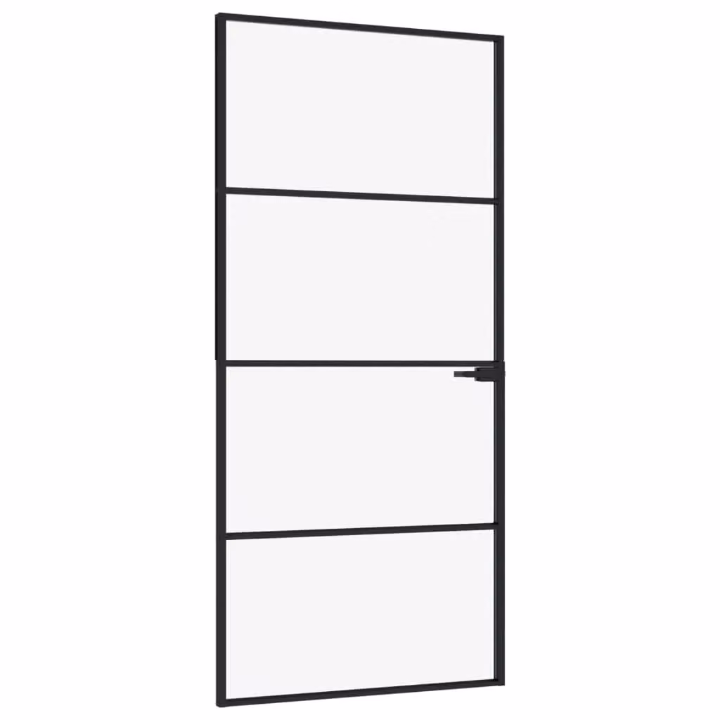 Berkfield Modern Interior Door in Black with Tempered Glass and Aluminium, W: 93 cm, H: 201.5 cm – 2