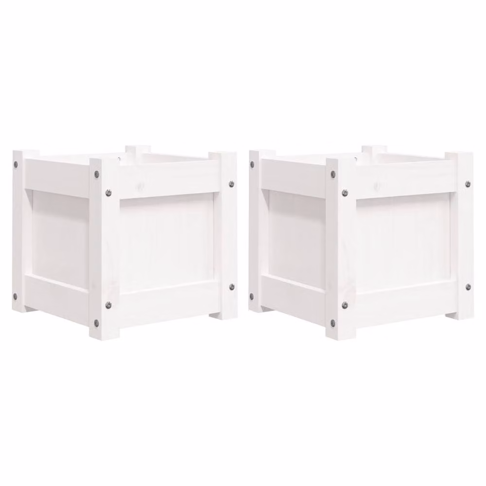 Berkfield Home Garden Planter Tub Set, 2 Pieces, White Solid Wood Pine – 2
