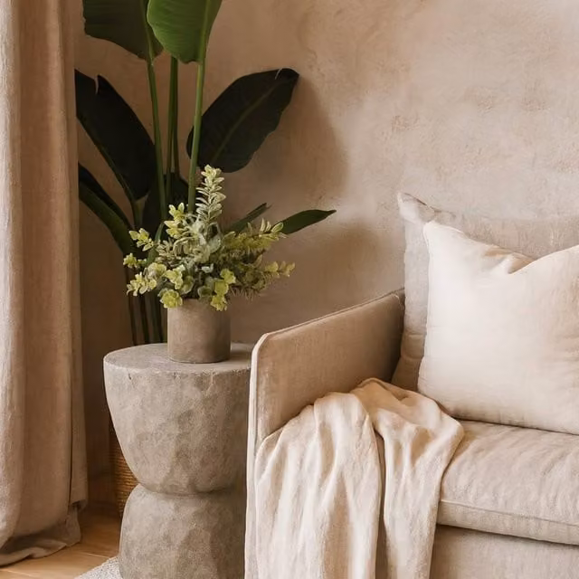 Wyld Haus Small Green Eucalyptus Artificial Plant in a Stone Effect Pot – 1