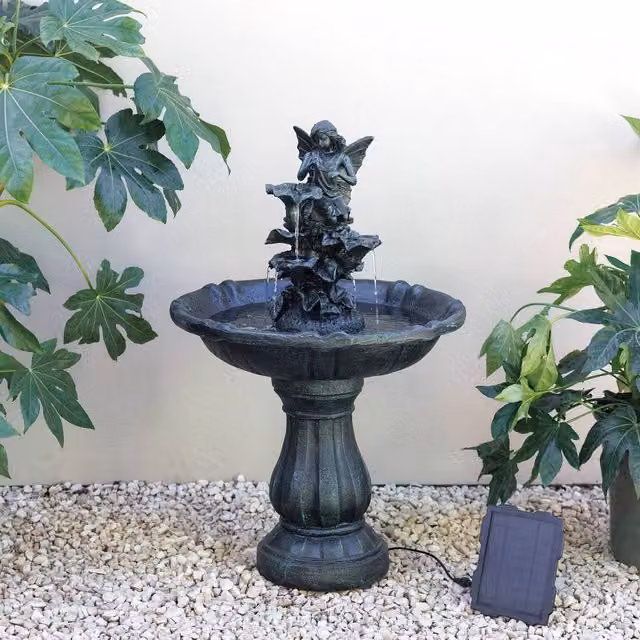 Primrose Solar Powered Fairy Figure Grey Cascade Water Feature, Height: 89 cm – 1