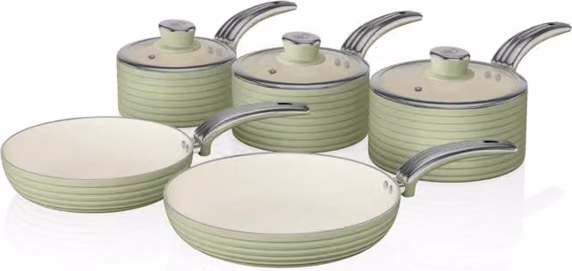 Swan 5 Piece Ceramic and Aluminium Pan Set in Green