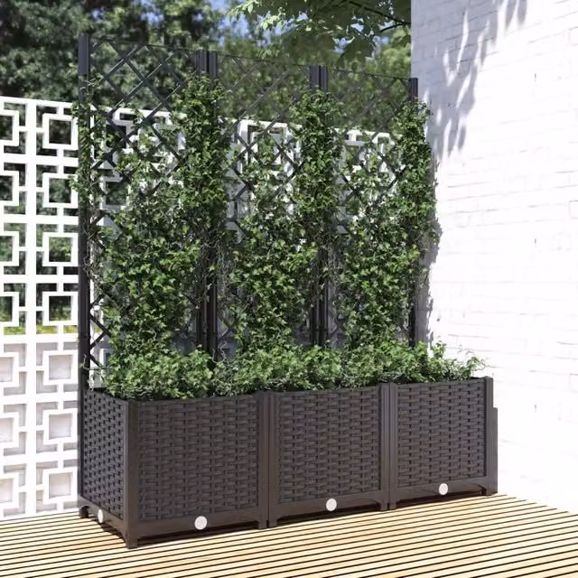 Berkfield Home Garden Planter with Trellis in Black, W/D/H: 120 x 40 x 136 cm – 1