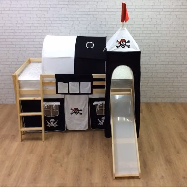 Comfy Living Single Midsleeper Bed with Slide in Pine Wood, W/D/H: 90 x 190 cm