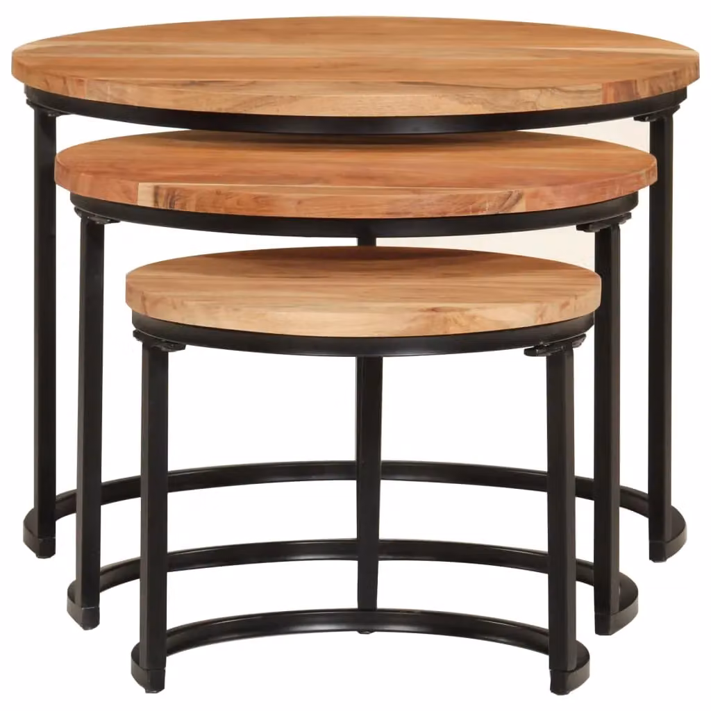 Berkfield Home Nesting Tables, Set of 3, Solid Acacia Wood, Brown – 3