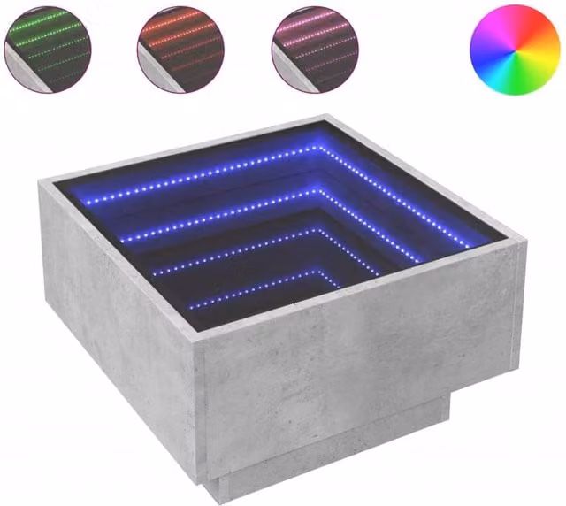 Berkfield Home Modern Square Coffee Table with LED in Concrete Grey, W/D/H: 50 x 50 x 30 cm