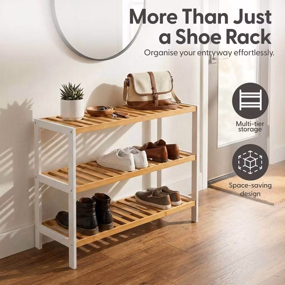 Keplin 3-Tier Bamboo Shoe Rack in White – 3