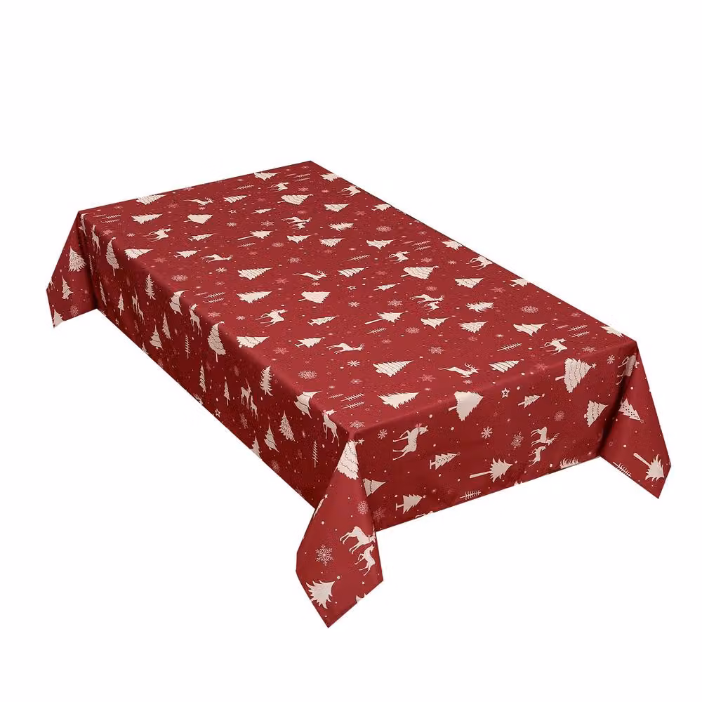 London Boutique Red Christmas Tablecloth, Waterproof and Washable Rectangular Table Cover, W: 137.16 cm, D: 274.32 cm – 2