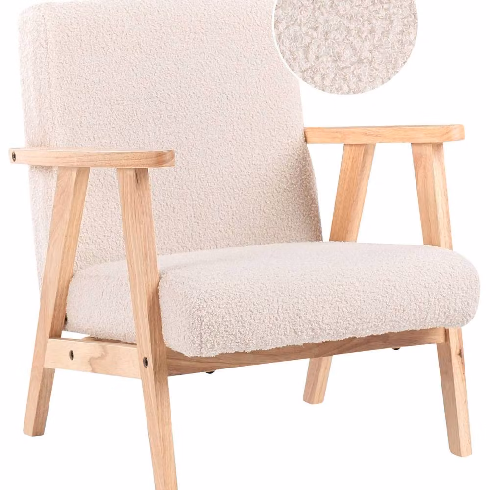 Wyld Haus Kids Bouclé Armchair in Beige with Natural Rubberwood Legs – 2