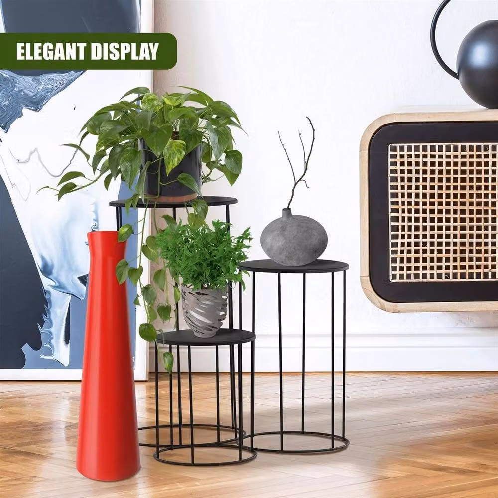 KORVIXA Round Black Matt Metal Indoor Plant Stand – 4