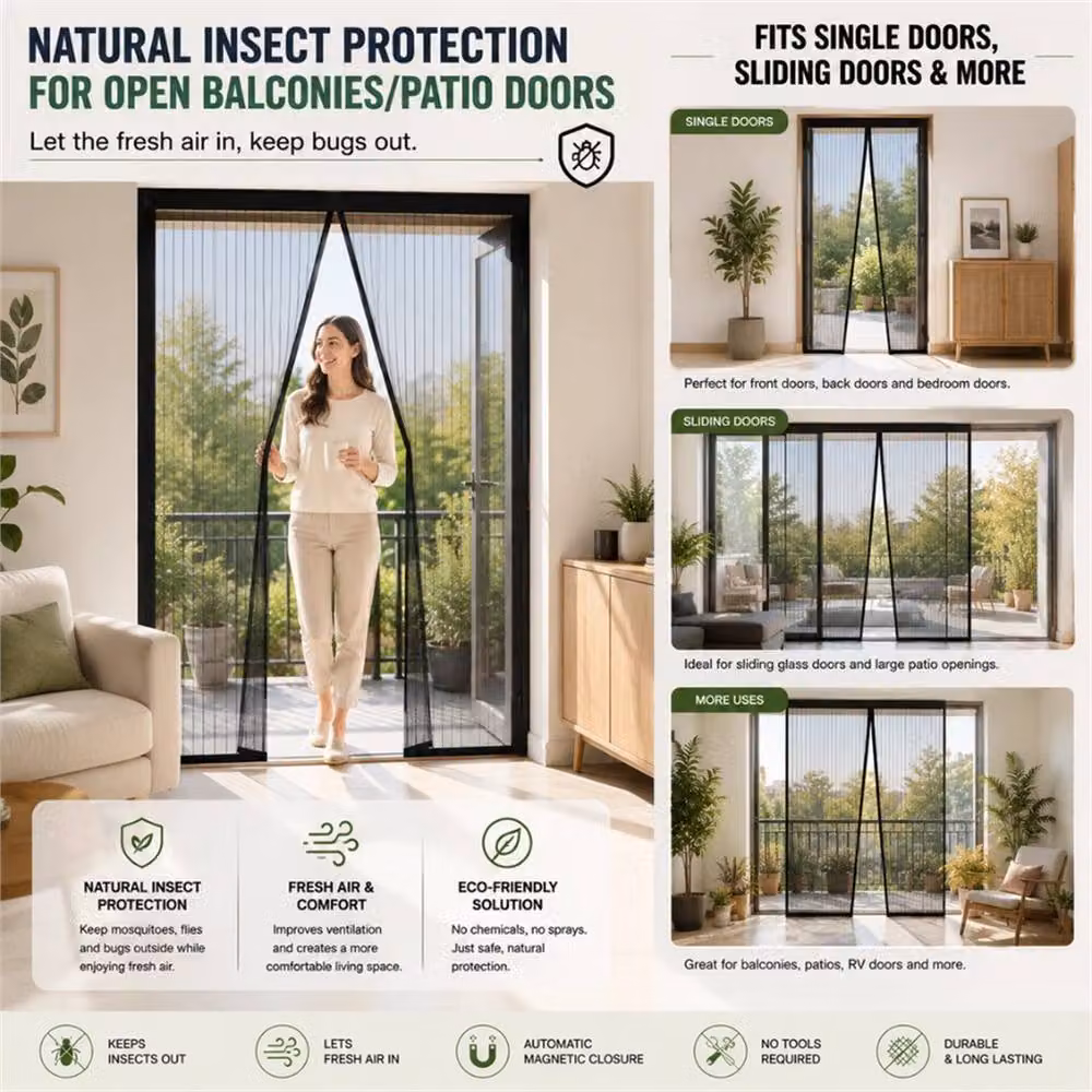 NESTLUNE Magnetic Insect Door Screen Net in Grey, W: 100 cm, H: 210 cm – 5