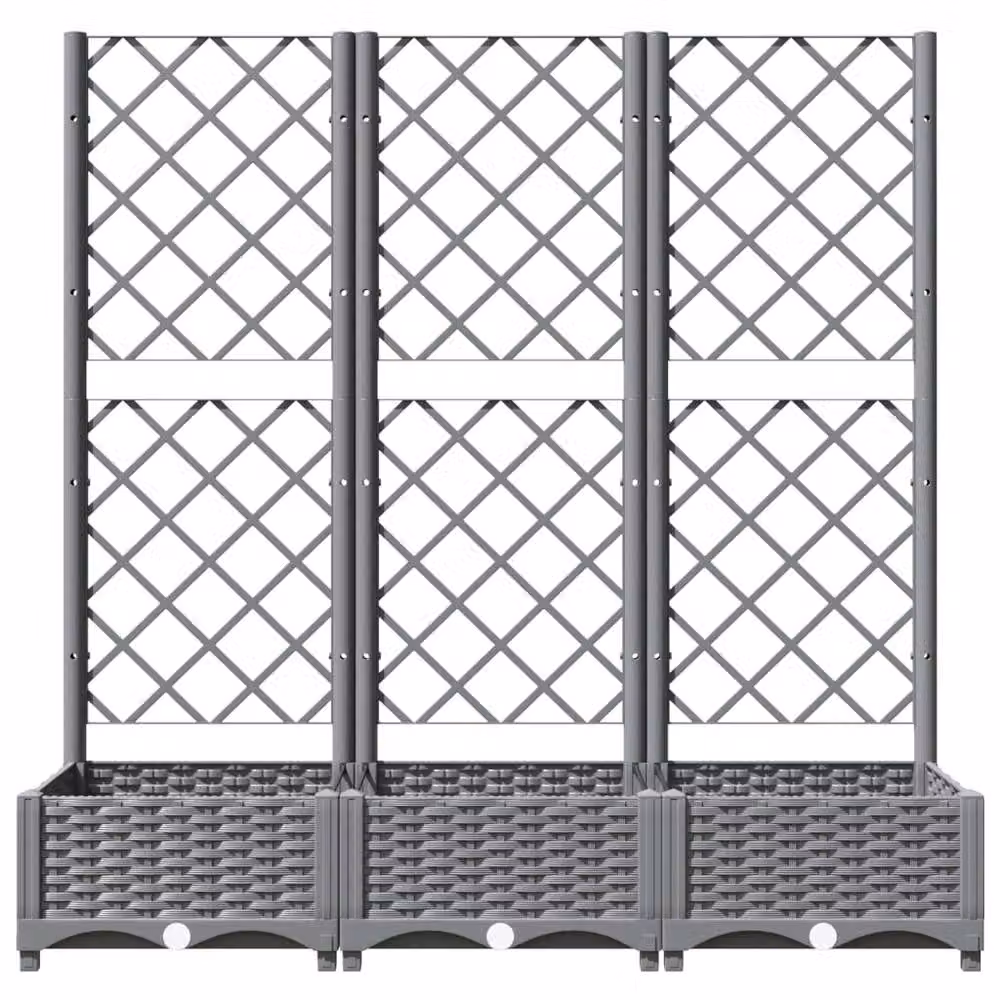 Berkfield Home Garden Planter with Trellis in Light Grey, W/D/H: 120 x 40 x 121.5 cm – 3