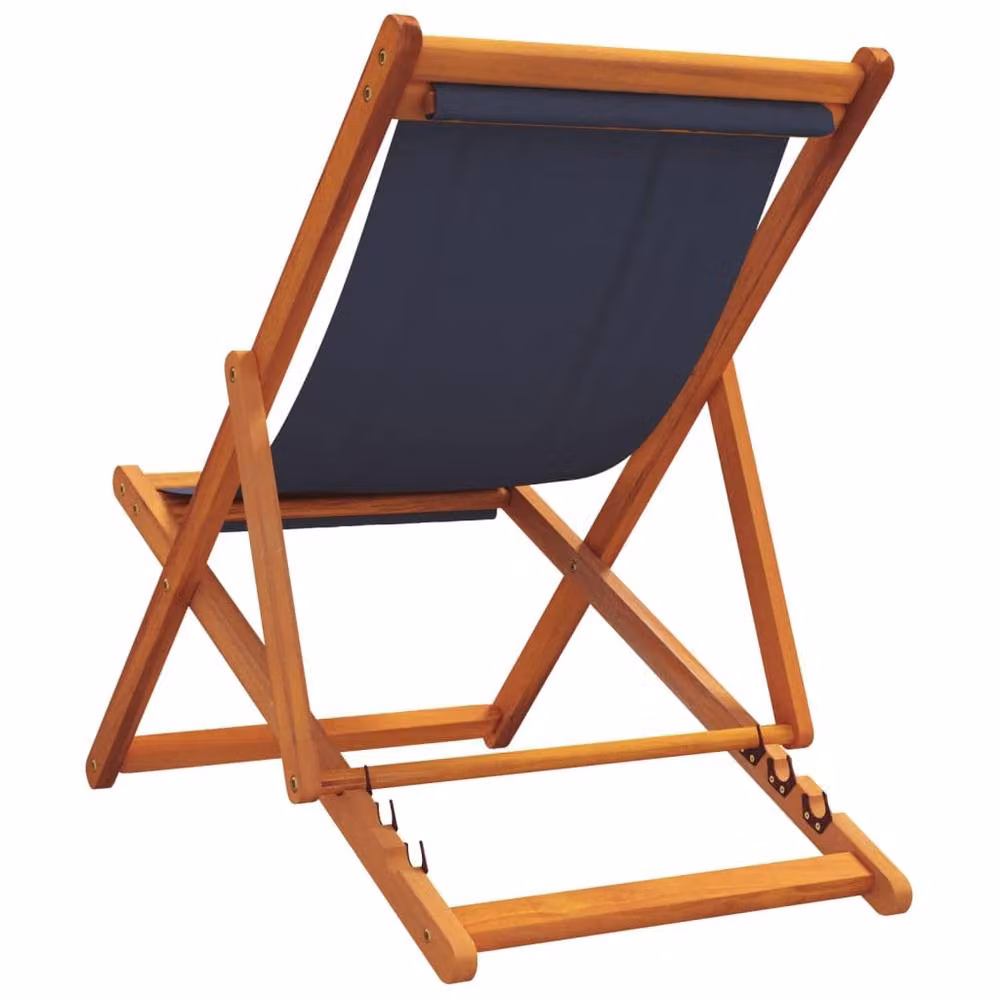 Berkfield Home Set of 2 Durable Folding Beach Chairs with Armrests in Blue Fabric and Treated Hardwood – 4