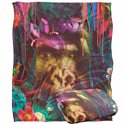 Bcreative Reinders Jungle Gorilla and Butterfly Super Soft Microfibre Throw Blanket, Multicolour, W: 152 cm, D: 127 cm – 1