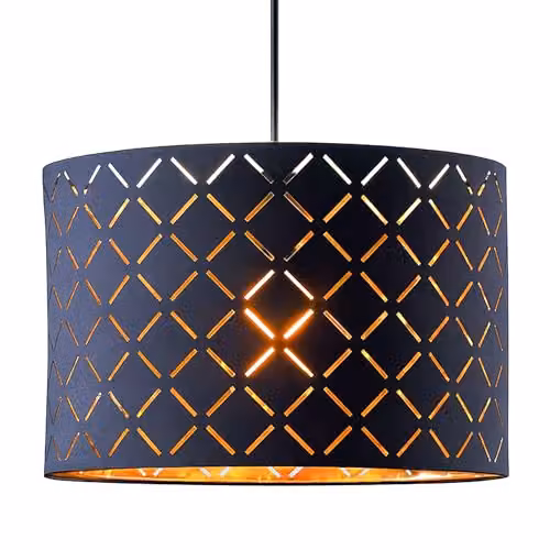 INNOTECK Argyle Drum Lamp Shade, Black with Gold Inner, E27/E14, W: 30 cm, H: 20 cm