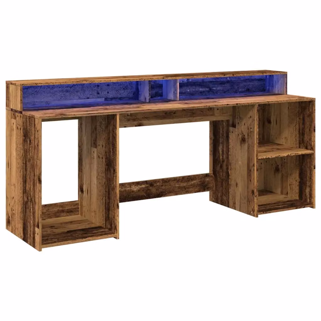 Berkfield Gaming Home Office Desk with LED Lights in Brown, W/D/H: 200 x 55 x 91 cm – 3