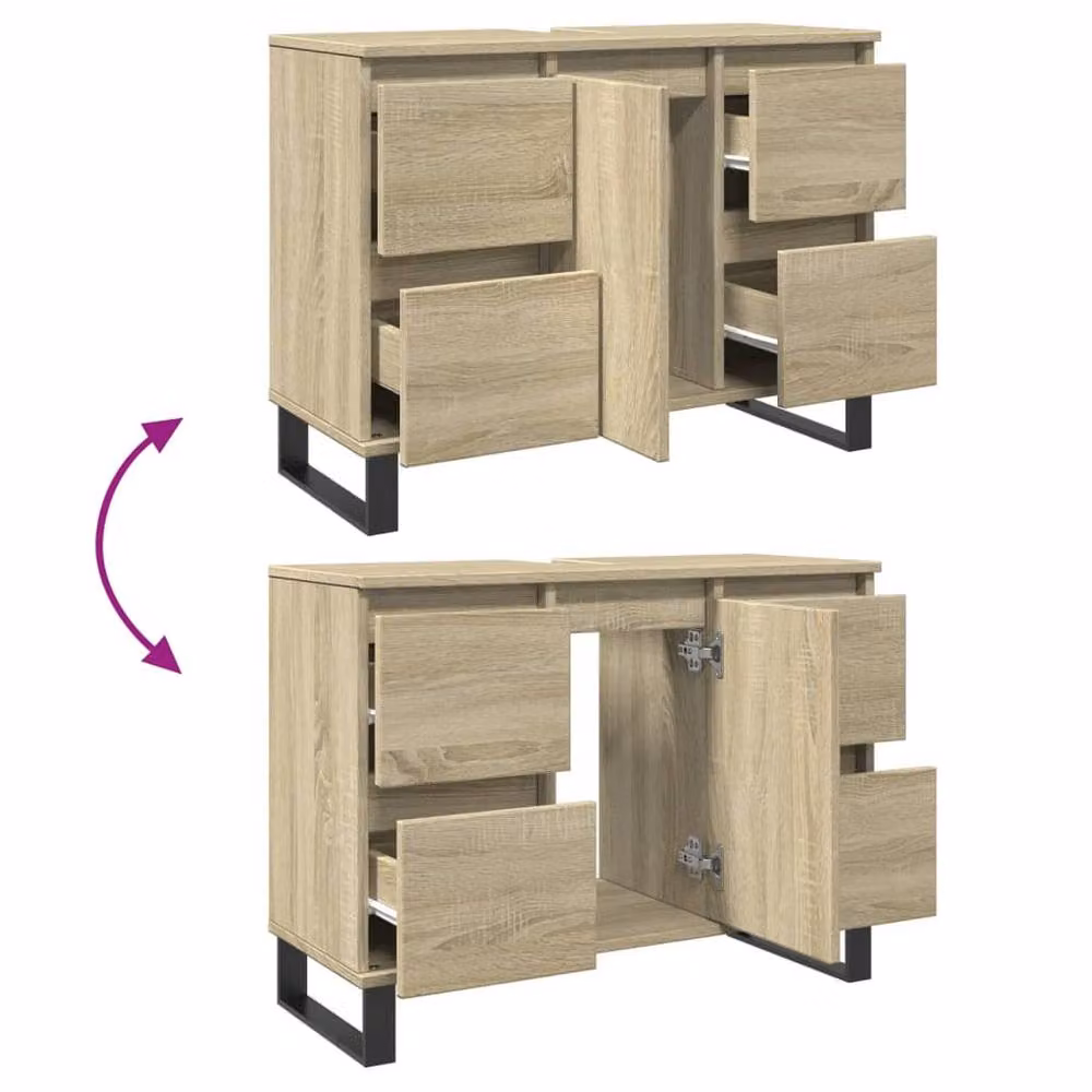 Berkfield Home Sonoma Oak Bathroom Cabinet in Brown, W/D/H: 80 x 33 x 60 cm – 3