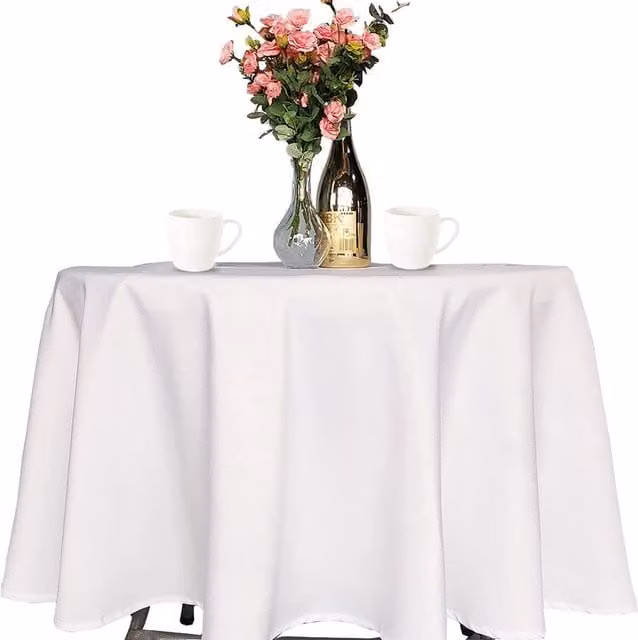 Trimming Shop Plain White Round Linen and Polyester Tablecloth