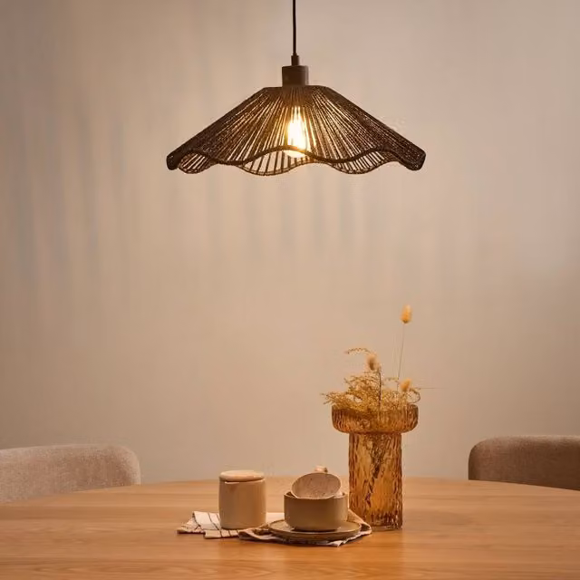 Wyld and Coco Black Pendant Lamp with Handmade Paper Shade and Metal Base – 1