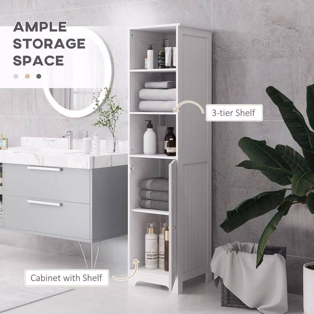 HOMCOM Freestanding Tall Bathroom Cabinet in White with Adjustable Internal Shelves and Hinged Doors, H 160 x W 40 x D 20 cm – 3