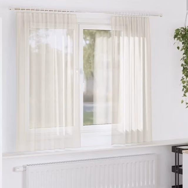 Berkfield Home Plain Transparent Voile Fabric Curtains with Rod Pockets, 2 Pack, White/Beige