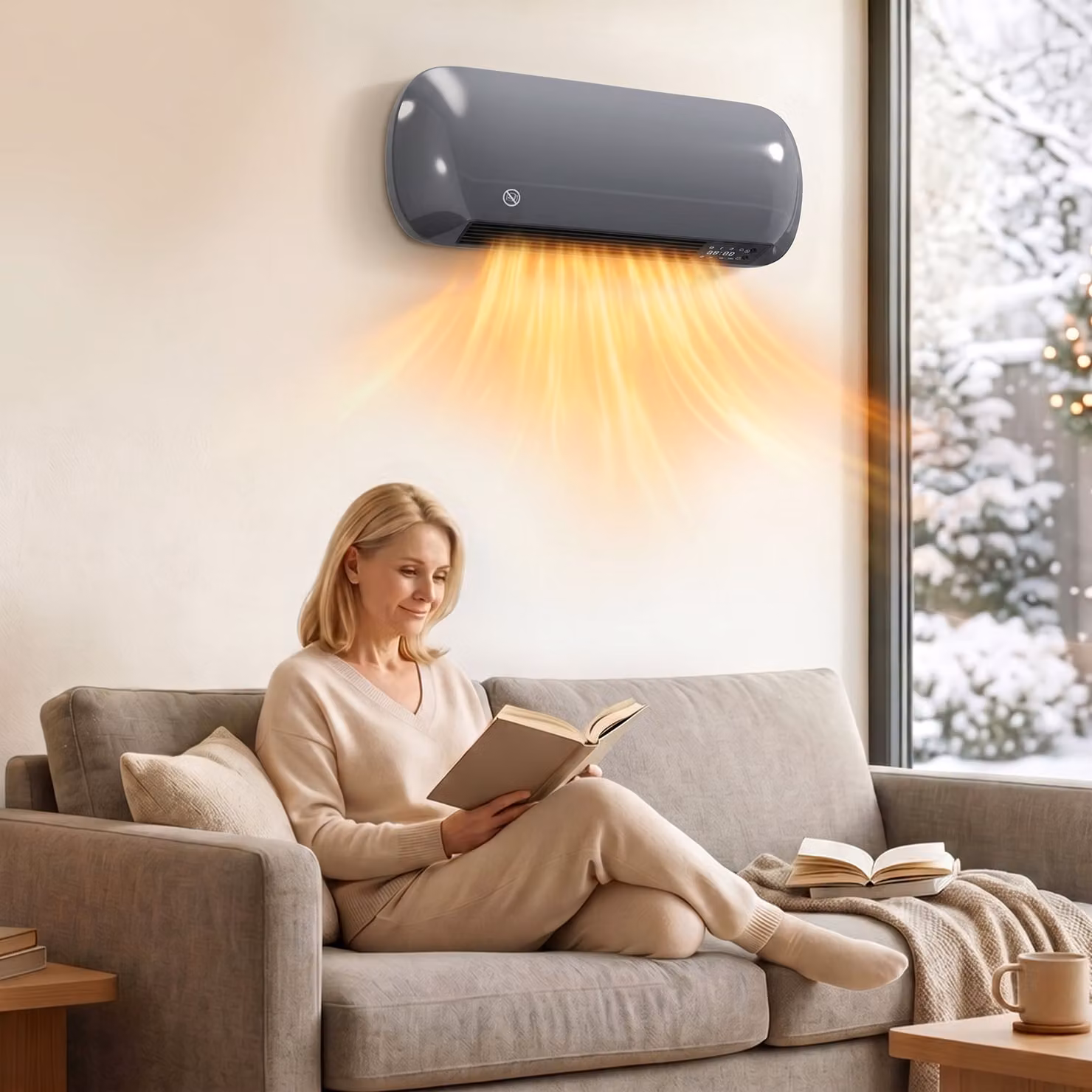 HOMCOM 2000W Ceramic Wall Mounted Fan Heater with Adjustable Thermostat and Timer, Grey – 2