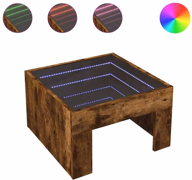 Berkfield Home Infinity LED Coffee Table in Smoked Oak Brown, W/D/H: 50 x 50 x 30 cm