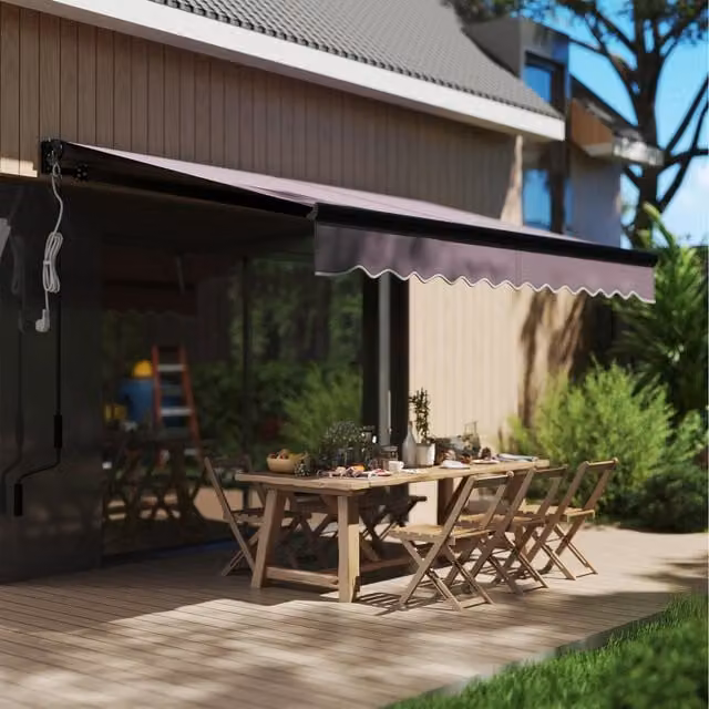 Outsunny Electric Awning with LED Light and Remote Controller, Dark Grey, W: 3 m, D: 2.5 m