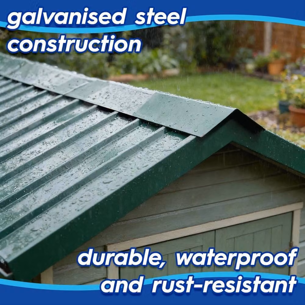 FLAVORA Green Galvanised Steel Ridge Caps for Sheds and Carports, W: 52 cm, L: 1000 cm – 3